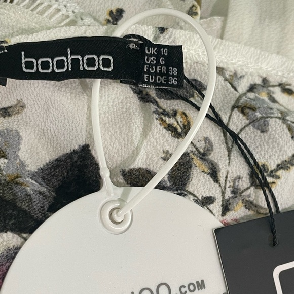 Boohoo Split Sleeves Wrap Floral Dress Sz L - Picture 7 of 8